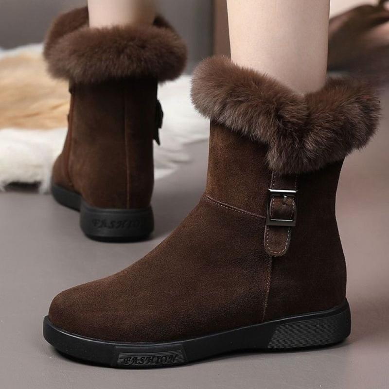 Zimní dámské boty s kulatou špičkou, fleecem podšité ploché sněhule pro ženy, pohodlné a elegantní, novinka, módní plyšové kotníkové boty