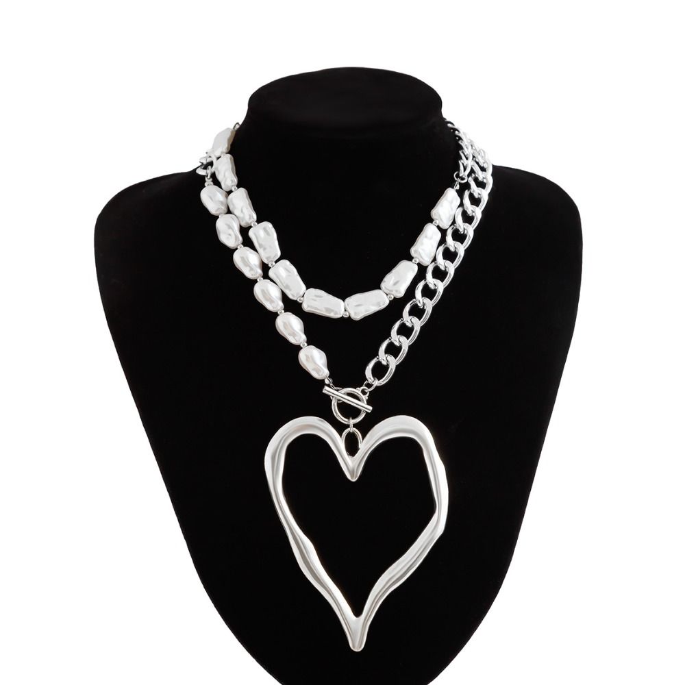 Big Love Heart Pendant Necklace Exaggerated Size Multilayer Pearl Necklace  Party Wear