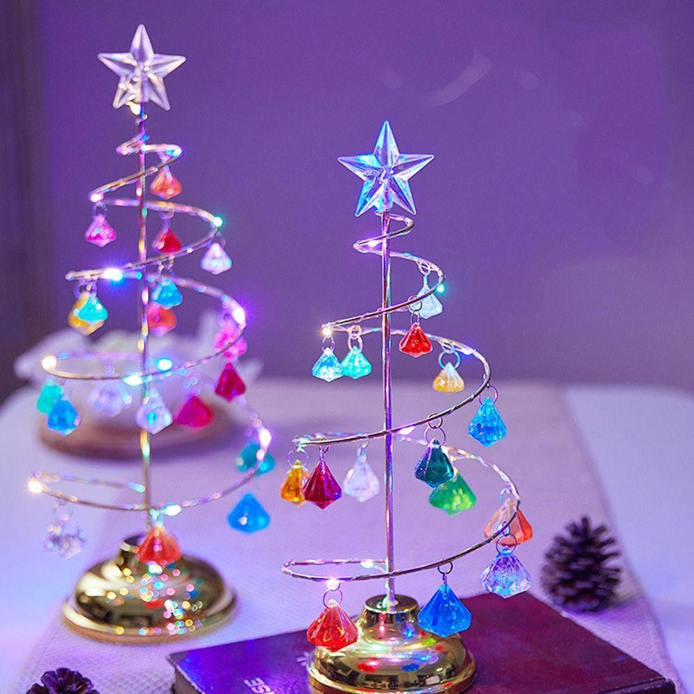 Colorful Xmas Decorations Table Lamp Silver Christmas Tree Lamp  Party