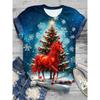 Womens Slim Fit Round Neck Short Sleeve T-Shirt With 3D Santa Claus Print Soft Cotton-Feel Fabric Casual Office Wear