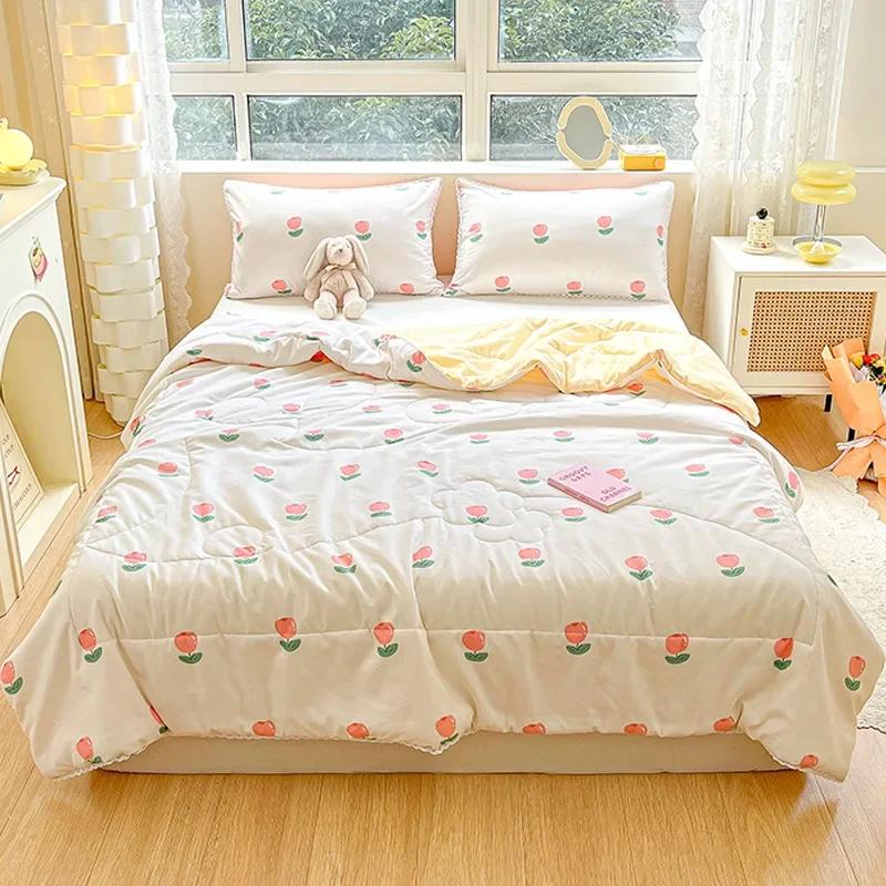 Orange Summer Quilts Washable Lace Kids Adult Single Double Queen Size Bed Thin Comforter Cute Cartoon Blanket for Girft
