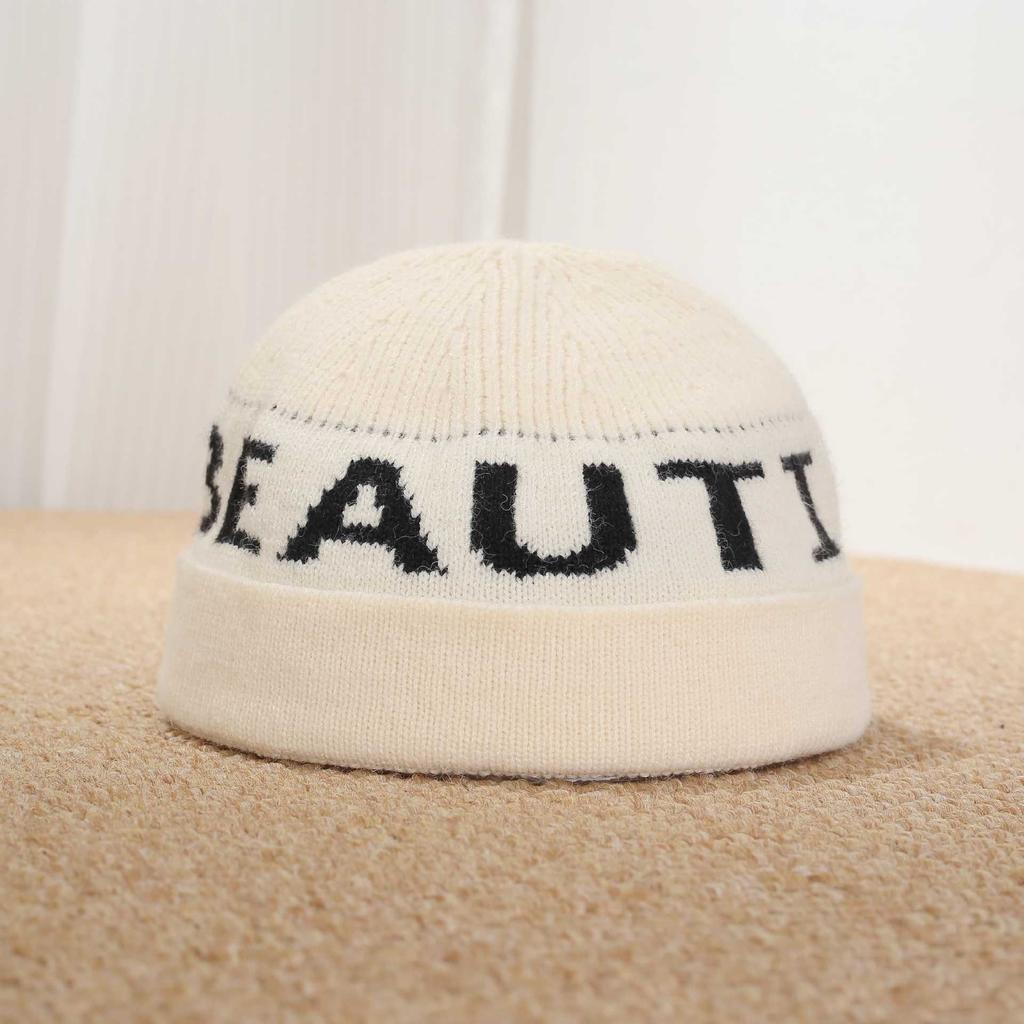 Letter knitted hat autumn and winter warm wool hat men's and women's trendy pullover cold hat multi-color