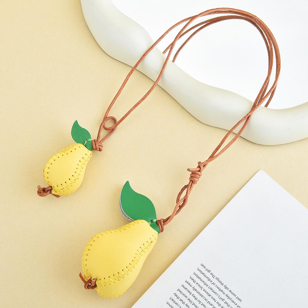 Leather Handmade Bag Pendant Fruit Apple Pear Leather Bag Pendant Female Fun Cute Key Pendant