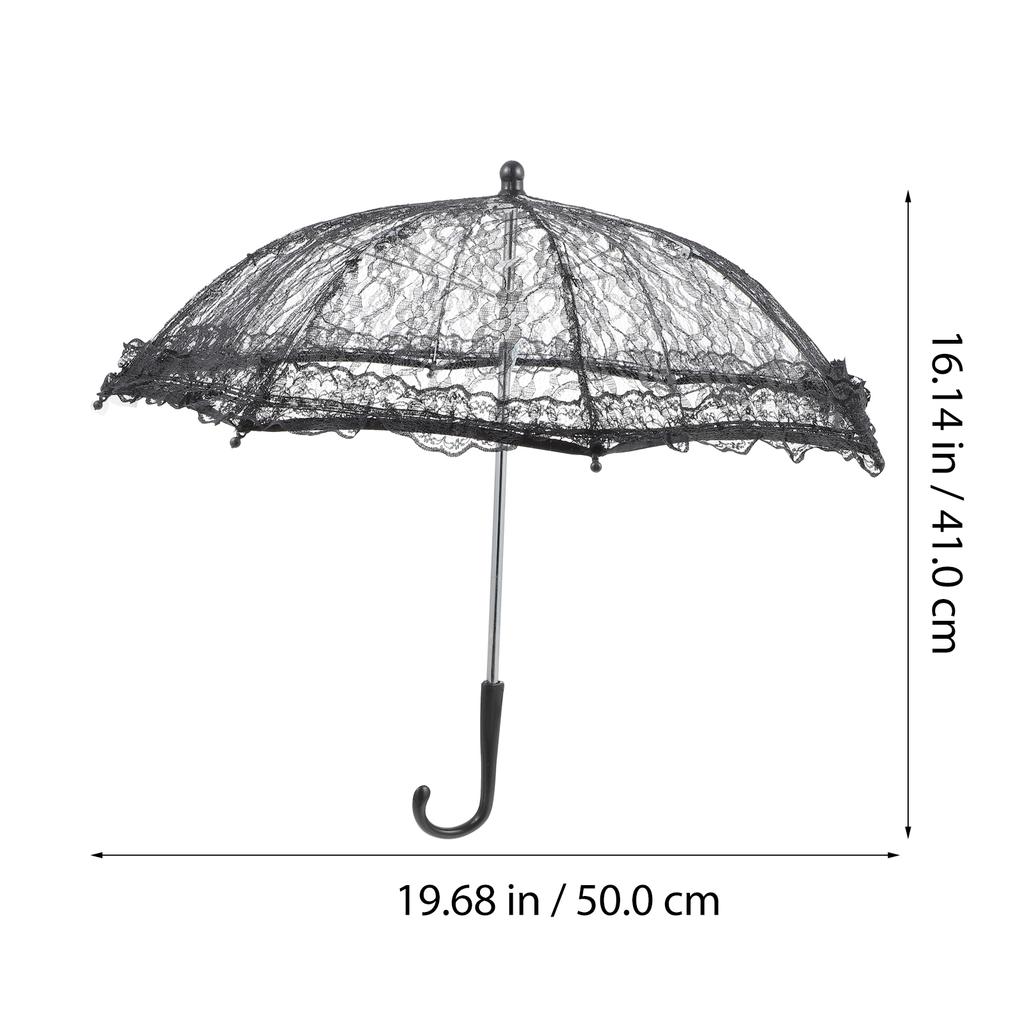 Damparaply Genomskinligt Bröllop Gotisk Svart Klänning Brudklänningar Vintage Spets Parasoll Broderi Bröllopsfest Fotografi Dekor