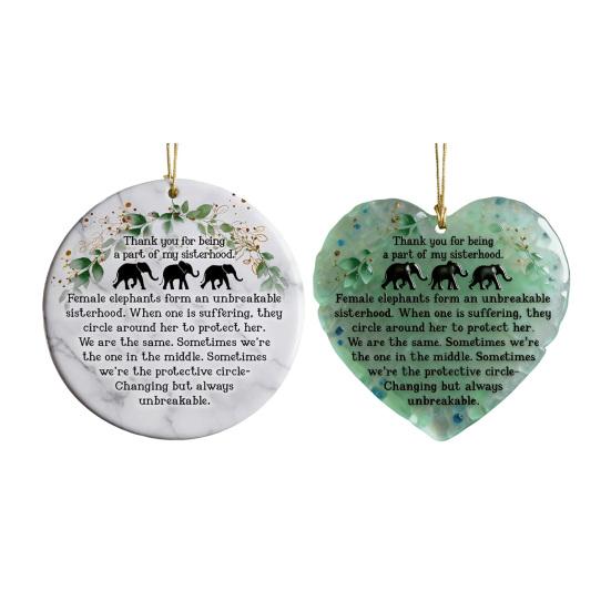 Yousheng Elephant Sisterhood Keepsake Sea Glass Art Christmas Ornament Inspirational Friendship Gift for Sisters Friends Women