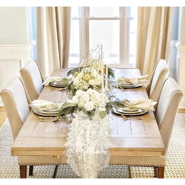 3 Pcs White Lace Table Runner 14 x 120 Inch Embroidered Boho Table Runner for Wedding Party Bridal Shower Decorations Vintage Rustic Table Runners