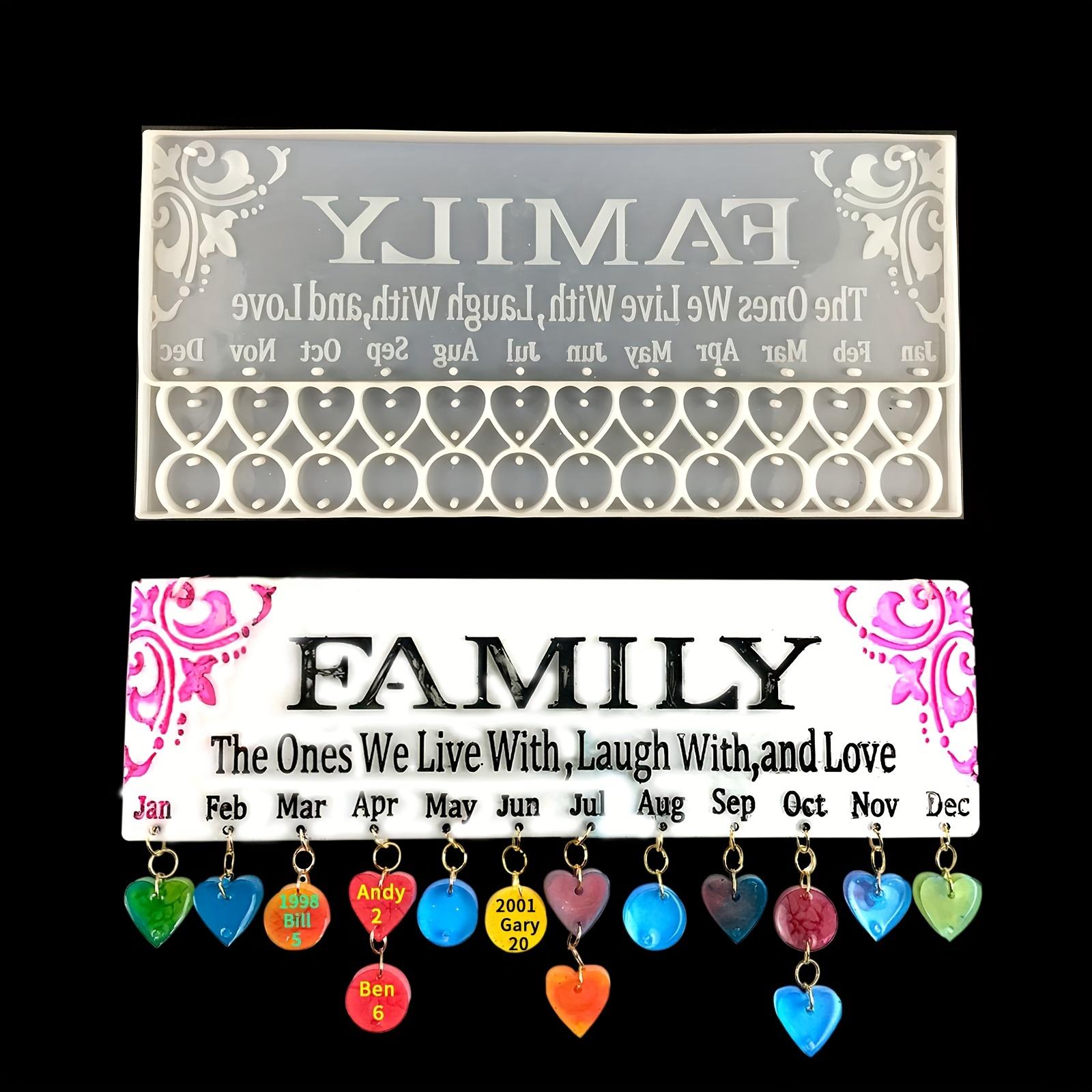 Chenxiaogang Diy Family Resin Moulds Family Birthday Reminder Calendar Silicone Mold Hanging Round Heart Tag Mold Resin Epoxy Resin Mold Casting Mold For Diy