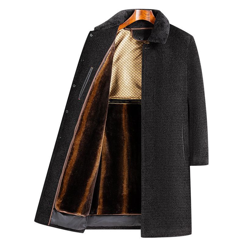 New Chenier Long Turned Collar Mink Removal Coat Men's Casual Dad's Coat Jacket Men's