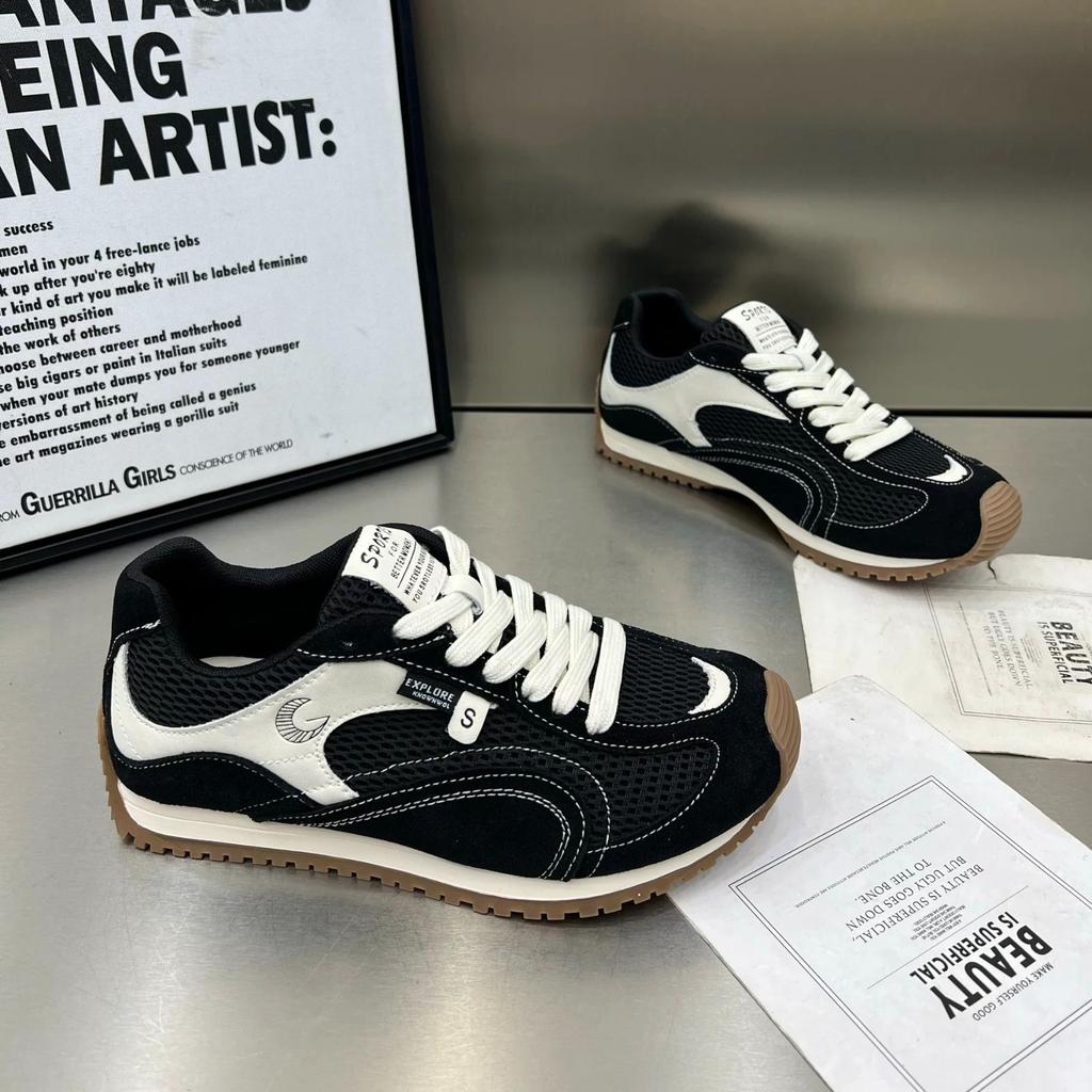 2025 Summer New Versatile Thick Sole Heightened Thank You Forrest Gump Shoes Women's Mesh Breathable Leather Sports Dad Shoes Tide