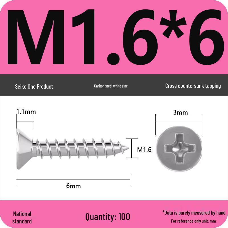 Iron Galvanized Phillips Flat Head Self-Tapping Screws - Countersunk M1 To M4