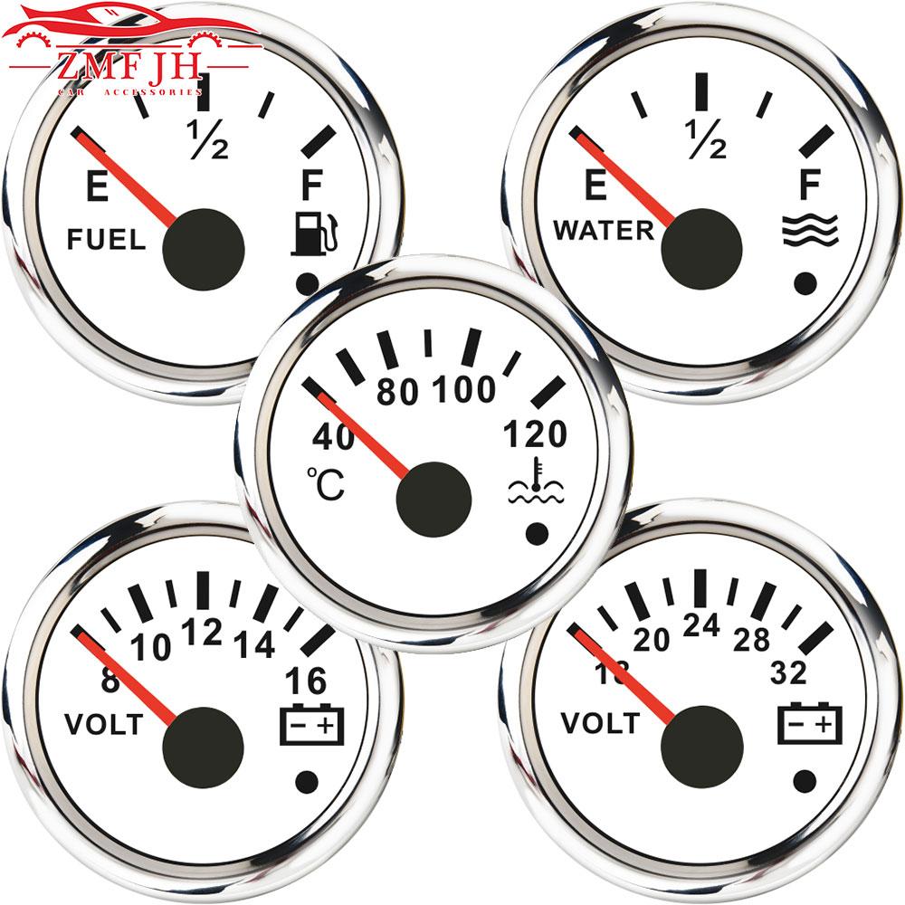 Car Marine Boat Boost Alarm Gauge 2‘’ 52mm Oil Pressure Meter Water Level Fuel Temperature 12V 24V Voltmeter Accessories Meter