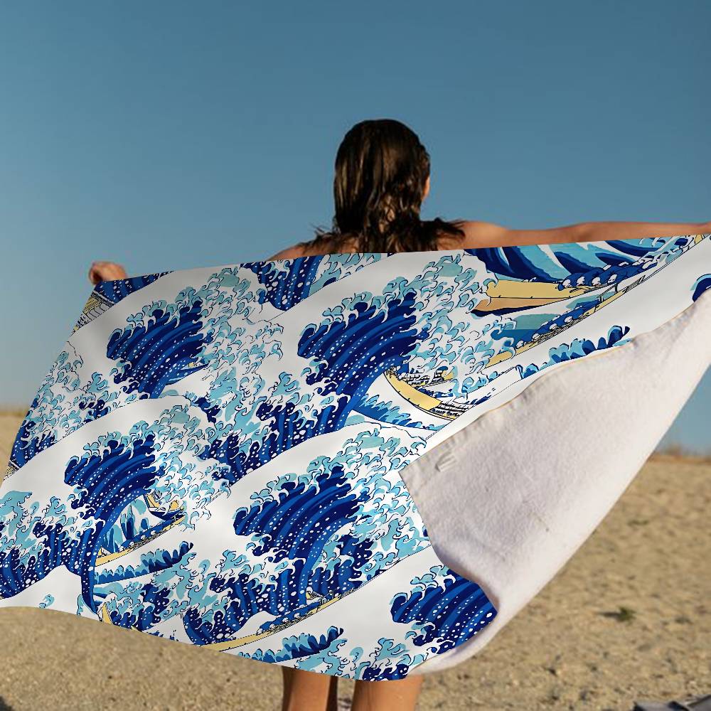 Giappone Onda di Kanagawa Coperta in Microfibra Asciugatura Rapida Teli da Spiaggia Stampa Oversize Super Assorbente Coperta Asciugamano da Piscina