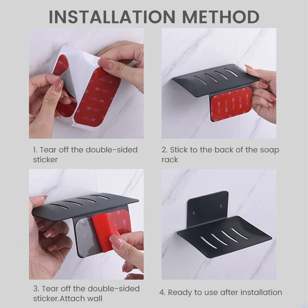 304 Stainless Steel Soap Dishes Self-adhesive Wall Mounted Bathroom Soap Holder Rustproof No Drilling Soap Sponge Tray Jaboneras