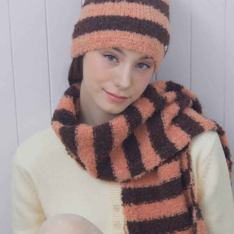 

DELICCENT Полосатая шапка-бини букле [2 ЦВЕТА] PEACH