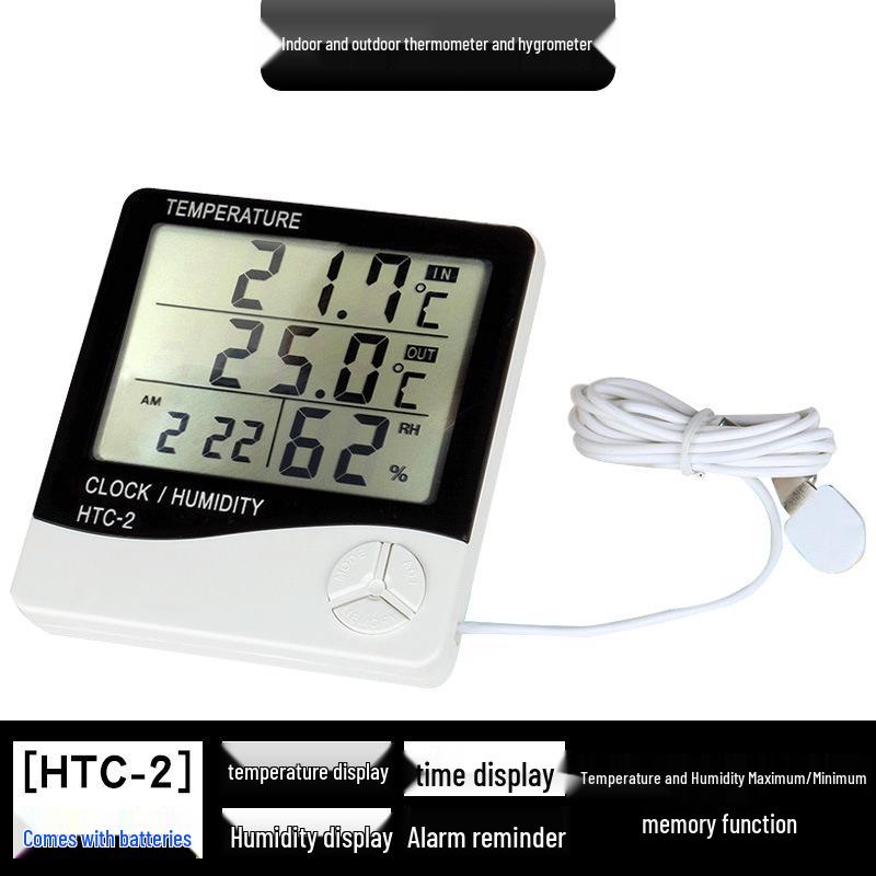 HTC-2 Thermometer Hygrometer with Probe - Indoor/Outdoor Digital Humidity & Temperature Display