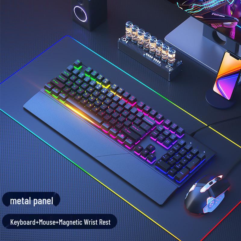 Silent Mechanical-Feel Wired Keyboard & Mouse Set for Gaming and Office