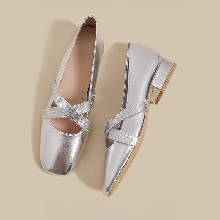 Silver Single Shoes Female 2025 Spring New French Square Head Flat Bottom Fairy Evening Wind Ballet Light Mouth Mary Jane Shoes