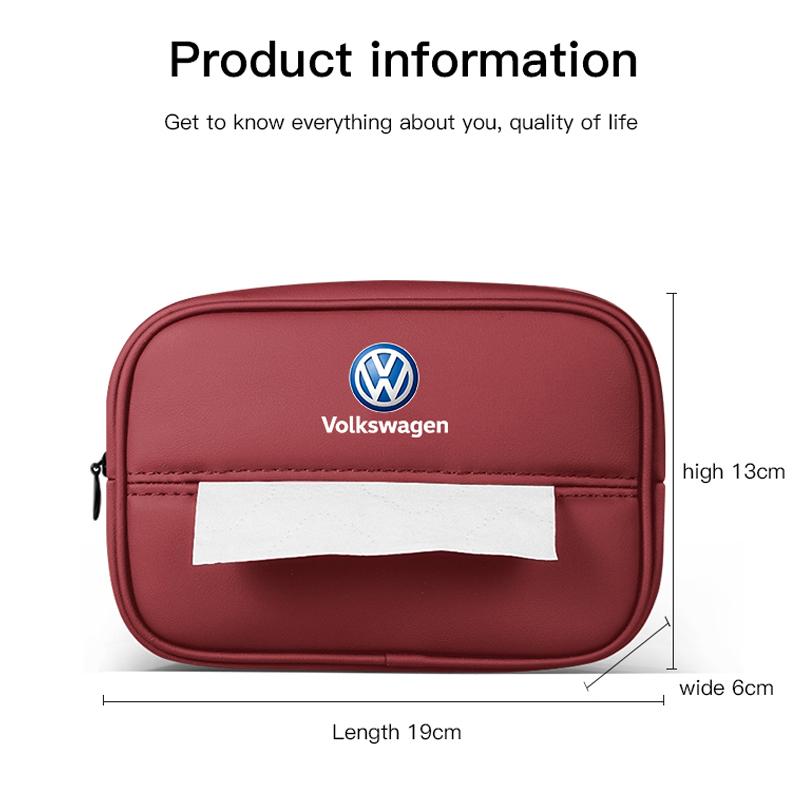 UNYDV1 Leather Car Tissue Box Sun Visor Seat Back Hanging Bag Accessories For Volkswagen VW RLine R GTI Golf Amarok Phaeton ID3 Tiguan