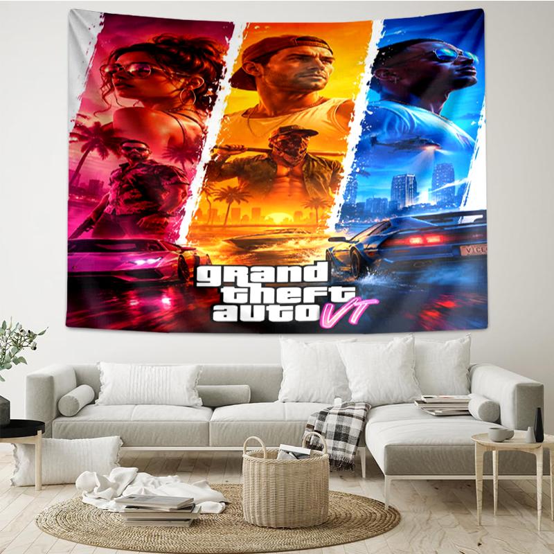 GTA 6 Print Tapestry, Backdrop, Easy Setup, Ideal for Bedroom, Office & Living Room, with Aesthetic Wall Hanging Decor.