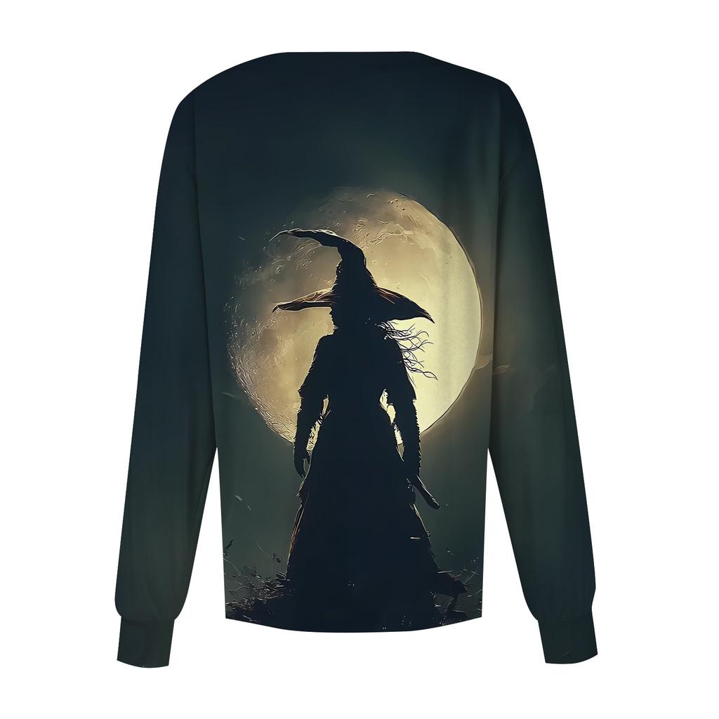 Women's Casual Long Sleeve Single Breasted Cardigan Halloween Print Medical Scrub Jacket Lightweight Button Up Top for Healthcare