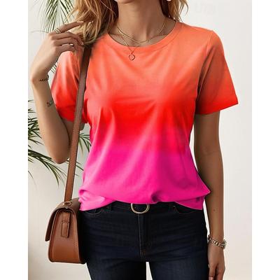 T-shirt alla moda con stampa 3D a gradiente di colore per donna estate comoda traspirante manica corta top da donna casual girocollo maglietta ampia