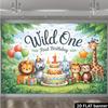 2D Jungle Wild One 1st Birthday Backdrop - Lion Tiger & Elephant Banner for Baby First Birthday Photoshoot