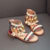 Children's Roman shoes Girls' sandals Summer 2025 New middle-aged and older children's Korean version soft-soled ethnic style retro princess shoes