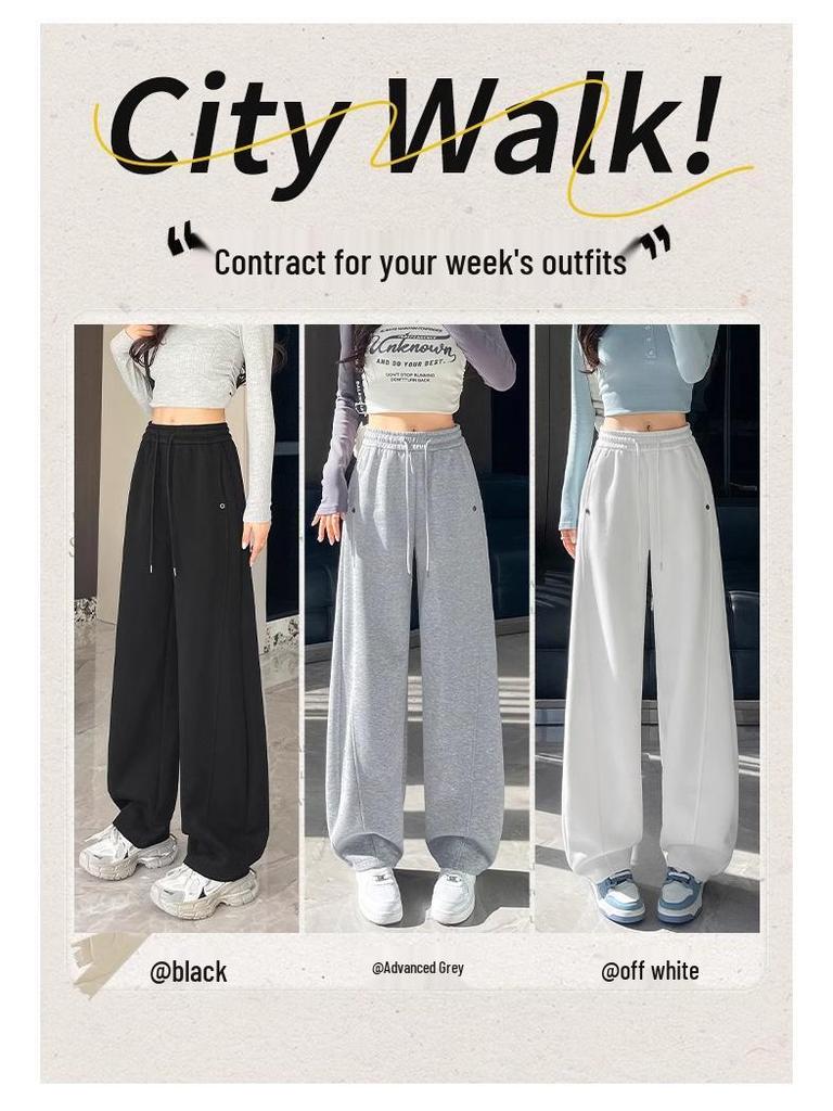 Women's 2025 High-Waisted Draping Petit Banana Sweatpants - Casual Straight Leg