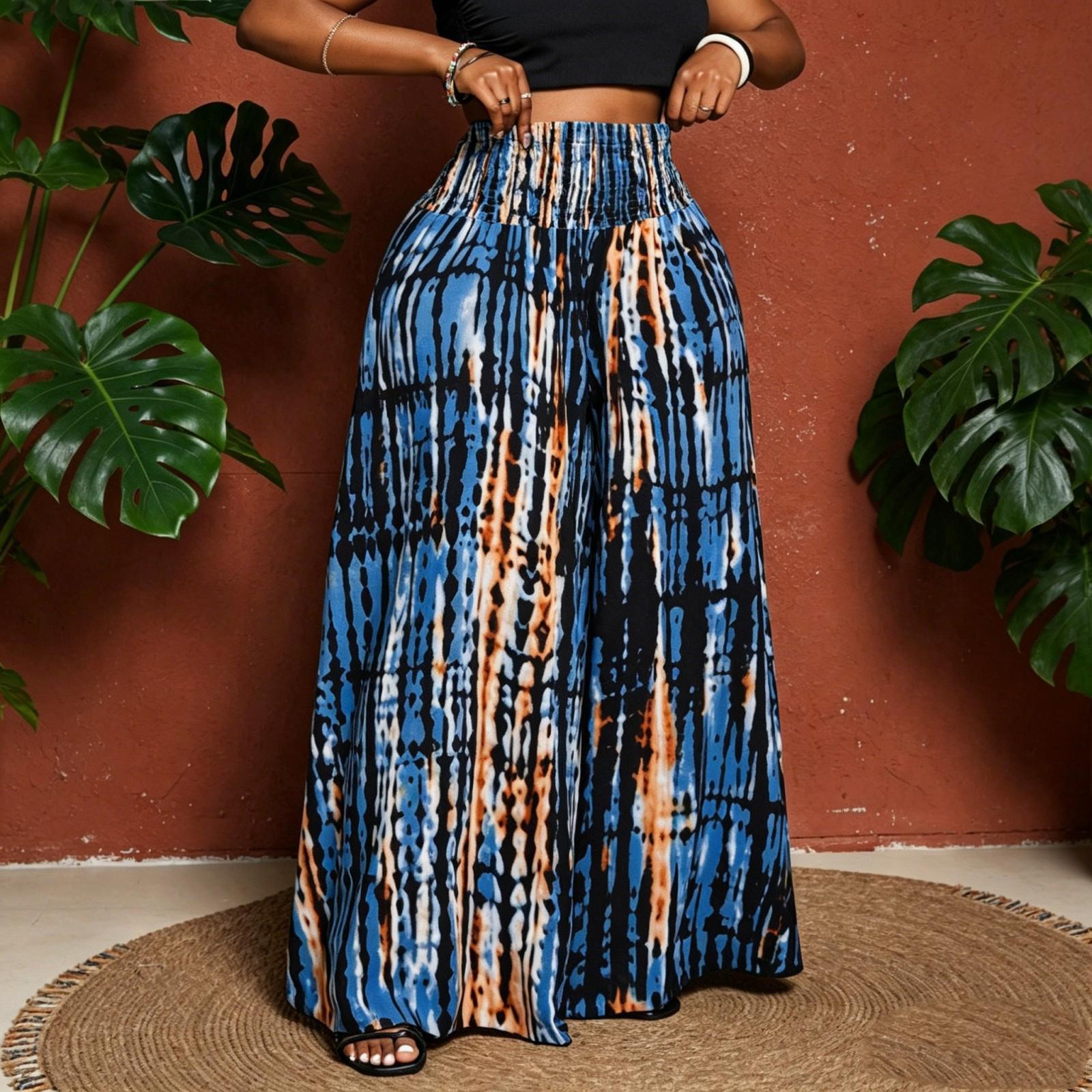 Women s Casual Loose Fit Printed Straight Leg Pants - Fashion Relaxed Trousers XXXXL