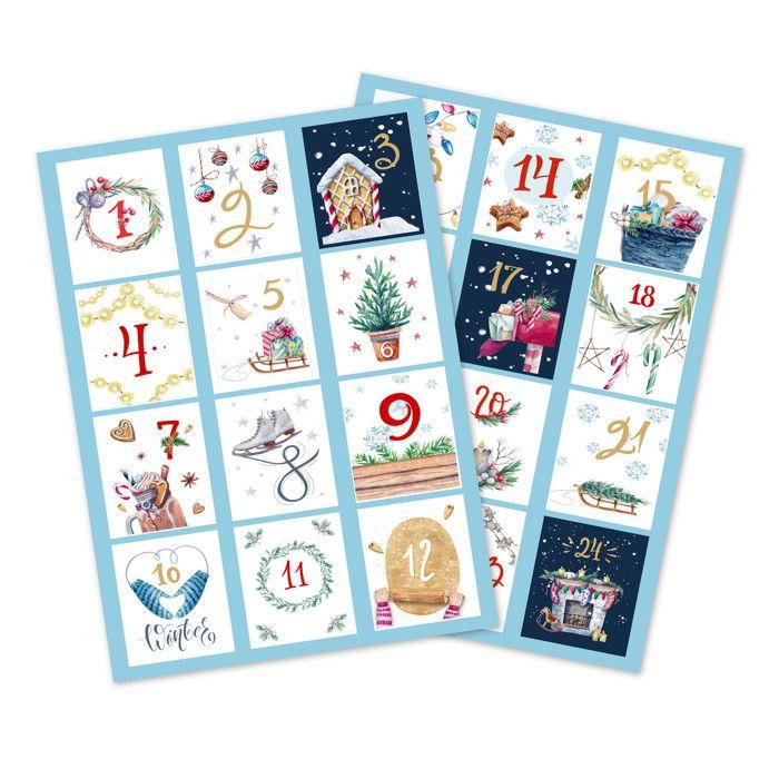 Gommettes calendrier de l'Avent vintage 4,2 x 4,8 cm 24 pièces