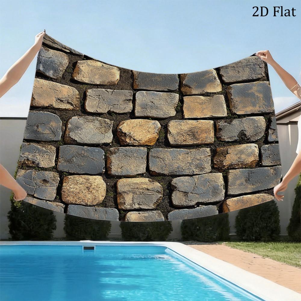Steinmauer Strandtuch Einseitig 2D-Druck Weiches Mikrofaser-Strandtuch Strand Pool Spa Badezimmer Rustikale Dekoration Auffälliges Accessoire Geschenk