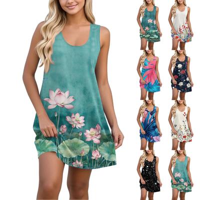 Women's Casual Hawaiian Festival Printed U-neck Vest Sleeveless Beach Dress Dress