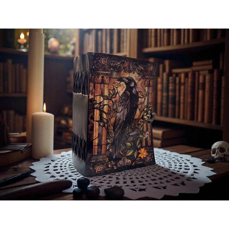 Raven Leather Grimoire Journal – Gothic Spellbook, Witchcraft Notebook