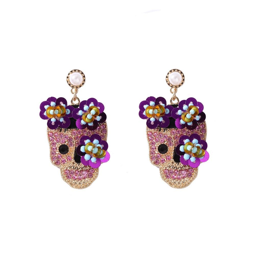 Personality Vintage Earring Rhinestone Glitter Skeleton Stud Earrings  Women