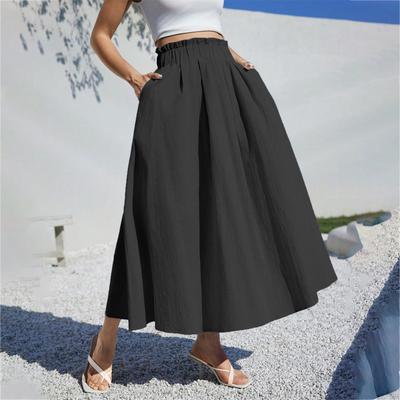 Damen Rüschen Frühling Casual Langer Rock Einfarbiger Rock Retro Faltenrock