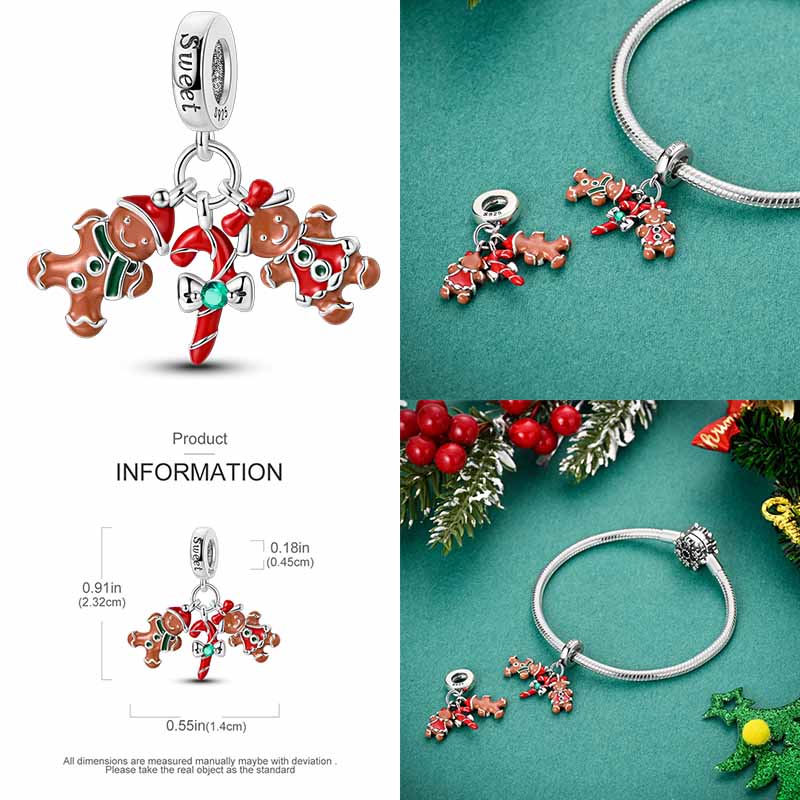 Christmas Bell Dangle Beads Copper Snowman Heart Elk Christmas Tree Snowman Fit Original Bracelet Women Jewelry