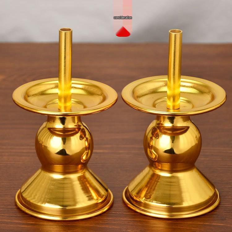 Bamboo and Alloy Candle Holder for Worship - Insertable Stand for Buddha or God