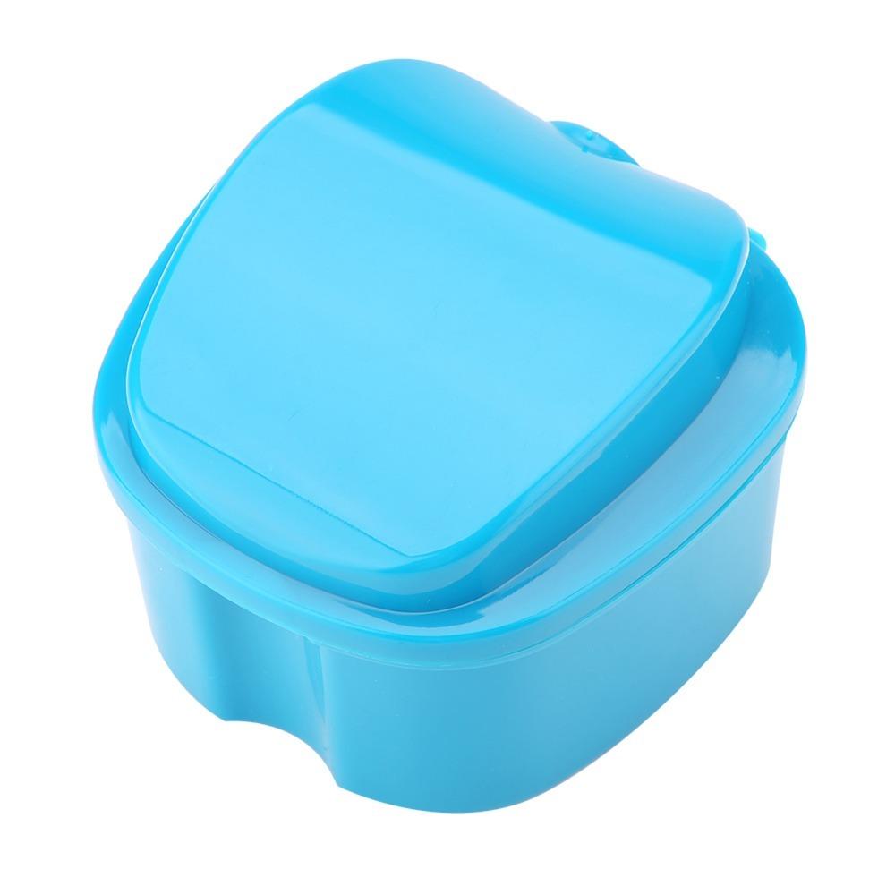 Light Blue False Teeth Storage Box With Filter Screen Denture Bath Box  For Retainer Users