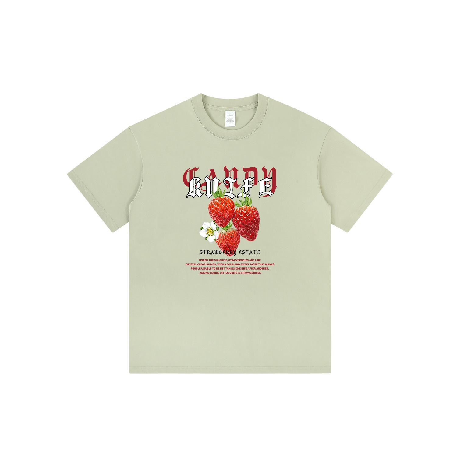 

Унисекс Американский Ретро Стиль Гонконг Принт Клубники Футболка - Летняя Свободного Кроя 2XL