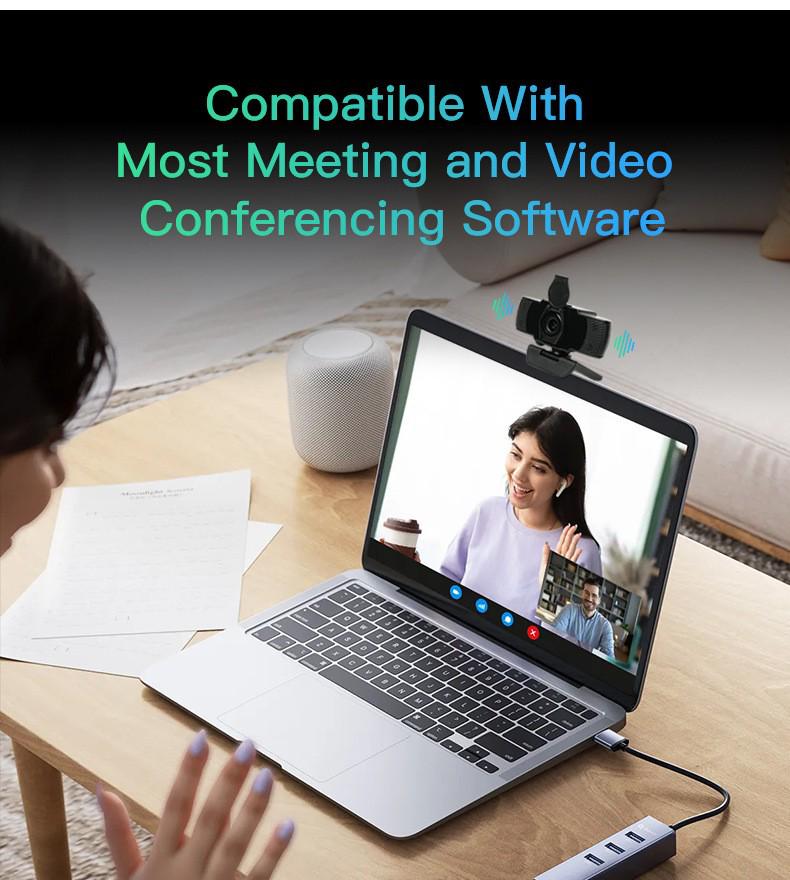 1080P HD USB Webcam with Microphone and Fixed Focus