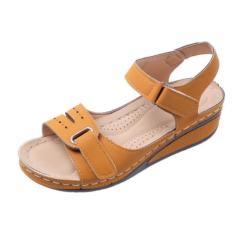 New sandals women's wedge heel Velcro thick sole large size one-word sandals