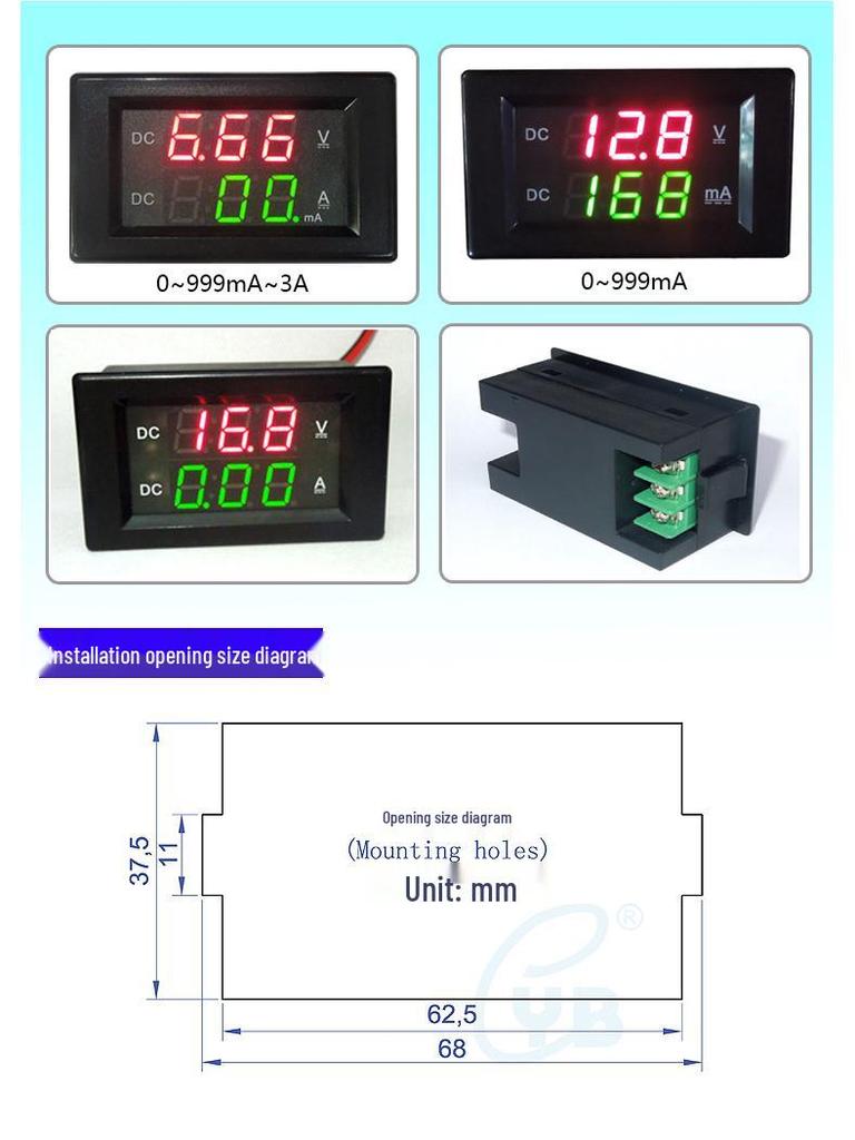 YB4835VA Voltmetru Ampermetru Digital DC 12V cu Afișaj Dual