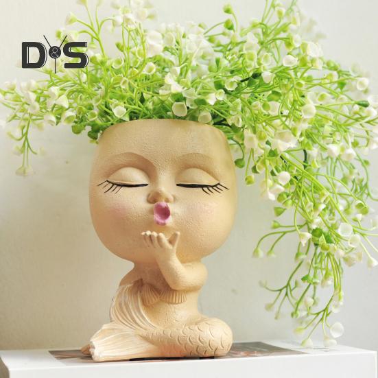 Face Planter Pot with Drainage Hole Resin Kissing Women Head Figurine Flowerpot Indoor Outdoor Plants Container Home Balcony Garden Decoration