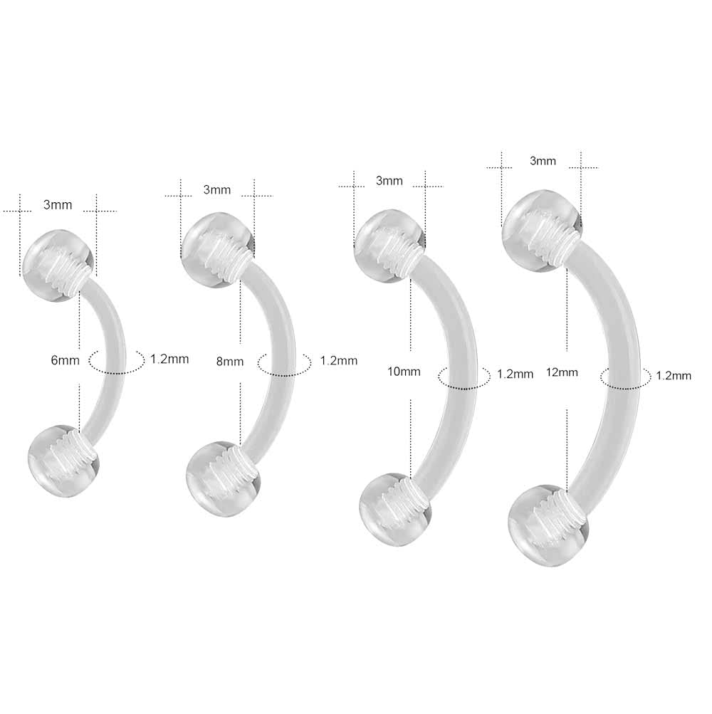 2-10Pieces 14G 16G Eyebrow Piercing Fixer Jewelry Bioflex Plastic Transparent Lip Belly Ring Barbell Cartilage 6mm 8mm 10mm 12mm
