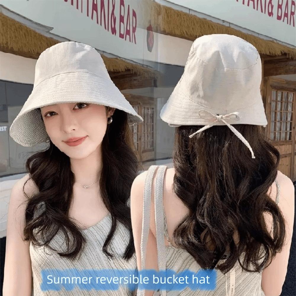 Double-Sided Fisherman Hat Wide Brim Bucket Cap Casual Sun Hat Women