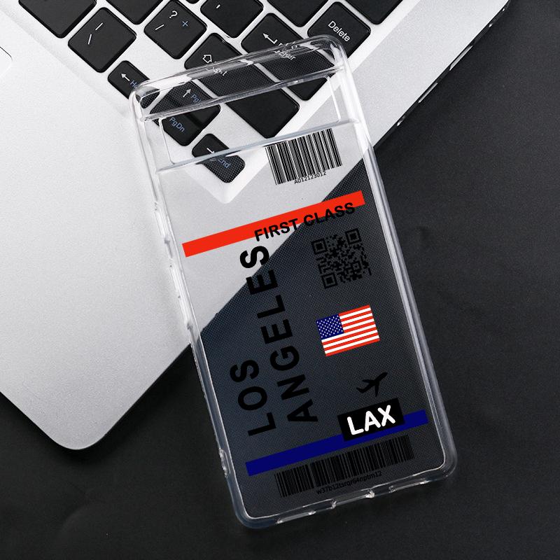 

Hot World City Travel Ticket Label Phone Case For Google Pixel 9 Pro XL 8A 8 7 6A 5G Bar Code Transparent Soft Covers Fundas Pixel 9Pro