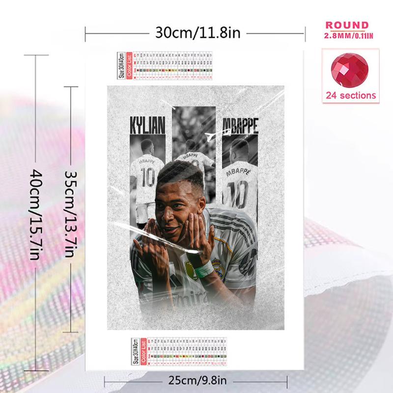 Kylian Mbappé Pattern  3pcs 100% Round Full Drill 5D DIY Diamond Painting Embroidery Cross Stitch Rhinestone Décor
