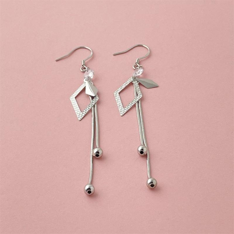 925 Sterling Silver Fashion Temperament Rhombus Fringed Earrings Birthday Party Anniversary Gift Daily Wear