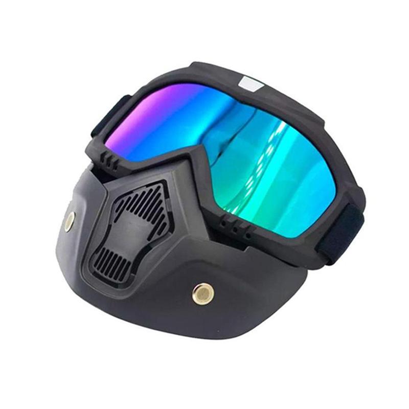 Motorradbrille Maske Motocross Motorrad Abnehmbare Offroad-Ski-Brille für Open-Face-Helm Wind Staubdicht Mundfilter