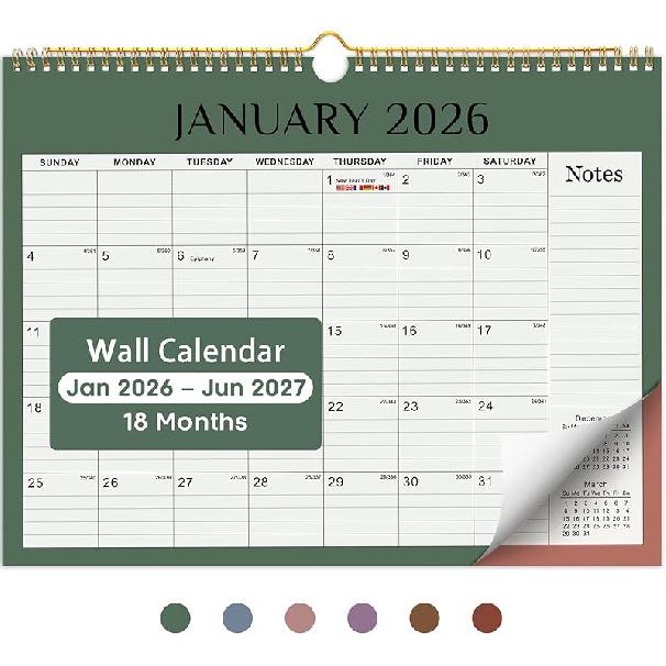 2026 Calendar,18-Month Wall Calendar Runs from Jan 2026 to Jun 2027, 11.5" x 14.7", Large Monthly Calendar with Twin-Wire Binding, Perfect for Home
